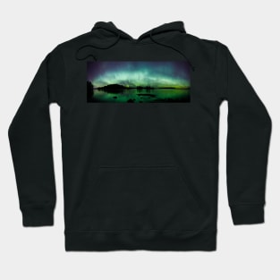 Beautiful northern lights over lake panorama Hoodie